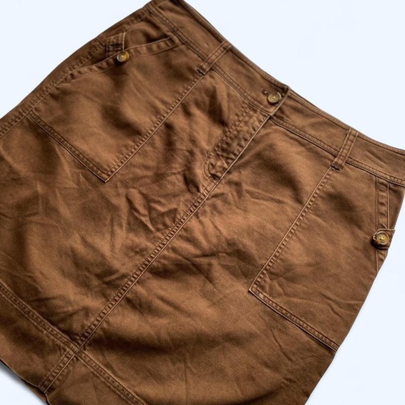Jones New York Signature Women Y2K Vintage Brown Cotton Cargo Skirt Size 12 Mini - Picture 3 of 6